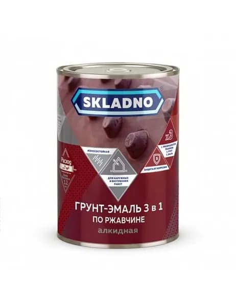 Грунт-эмаль по ржавчине Skladno, 3 в 1, красная, 1,8 кг