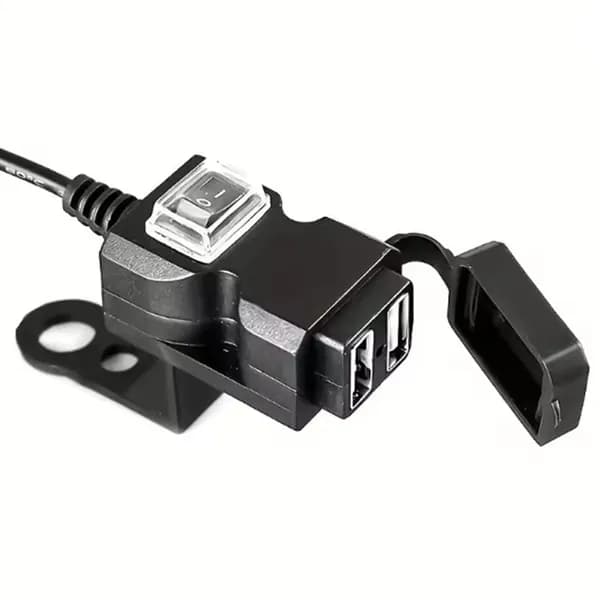Мотоциклетное зарядное устройство с двумя USB-портами, водонепроницаемый адаптер для зеркала заднего вида / чёрный