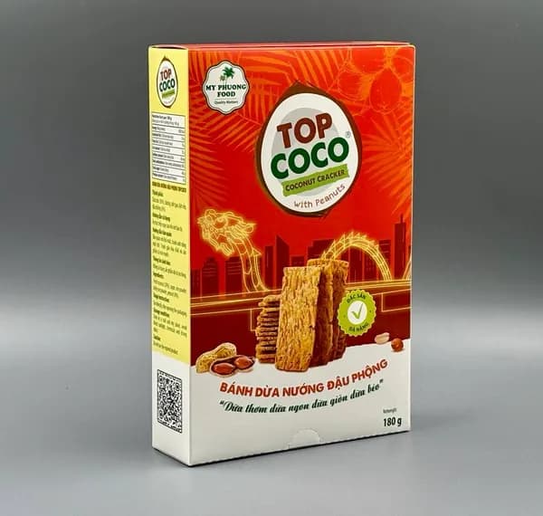 Кокосовые крекеры с АРАХИСОМ Coconut Crackers with PEANUTS, TOP COCO, 180 г, Вьетнам (кокосовое печенье)