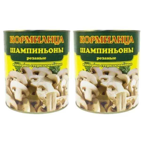 Кормилица Шампиньоны резанные консервированные, 850 мл, 2шт