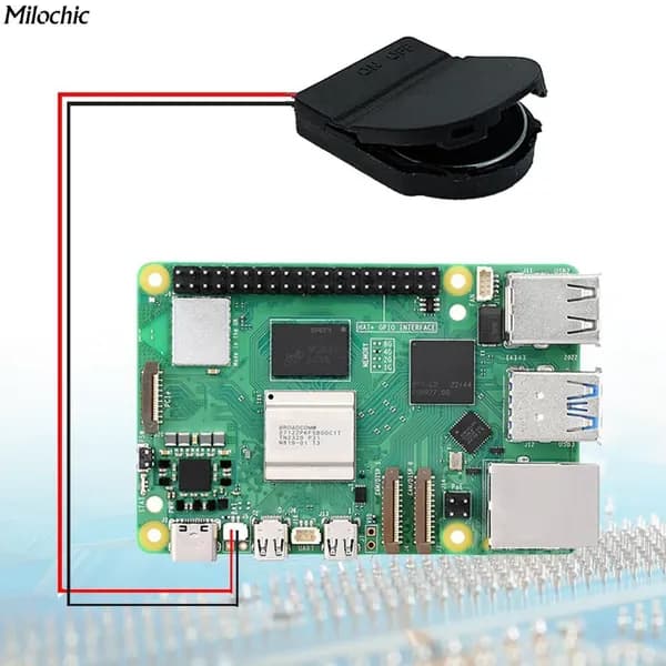 Батарейный блок Raspberry Pi 5 RTC, длина кабеля 19 см, простая установка, 33.00x28.00x5.00 мм (без аккумулятора)