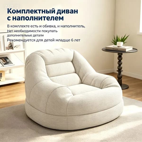 Кресло-мешок Диван, Нетканое волокно, Размер XL,белый