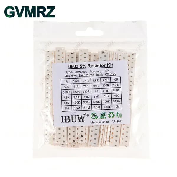 0201 0402 0603 0805 1206 1% 5% SMD Resistor Assorted Kit 36 Категория 0603 Сопротивление 20 5%