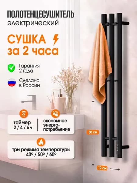 Полотенцесушитель электрический Альфа 110х12 черный