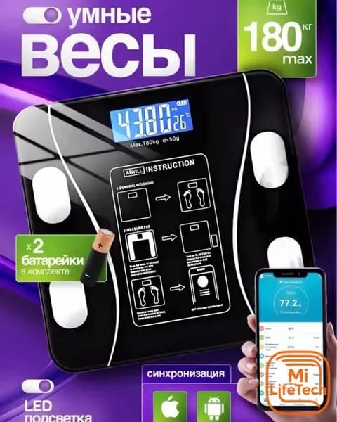 Mijia Напольные весы XMIQJGN28, нагрузка 180 кг, точность 50 г
