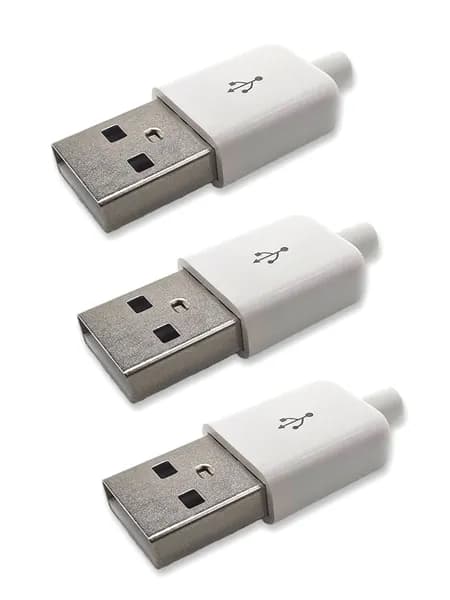 Разъем USB 2.0 штекер под пайку на кабель, разборный корпус, белый, комплект - 3шт
