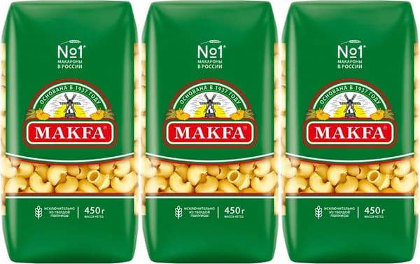 Макаронные изделия Makfa Улитки, комплект: 3 упаковки по 450 г