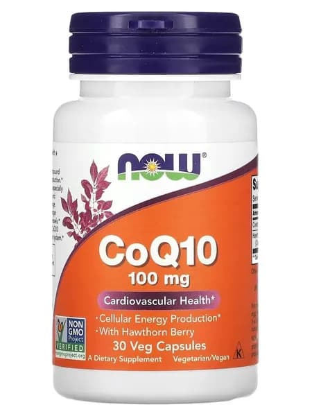 Коэнзим Q10 100 мг, убихинон NOW CoQ10 100 мг, 30 растительных капсул