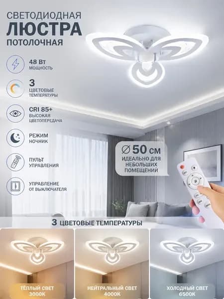 Люстра потолочная светодиодная с пультом на кухню и спальню