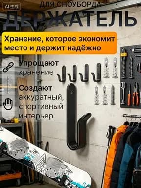 Настенные крючки-держатели для сноуборда и лыж, 2 шт., металлические, бережная подвеска без царапин, хранение в квартире и гараже, подходит для разных стен, монтаж простой