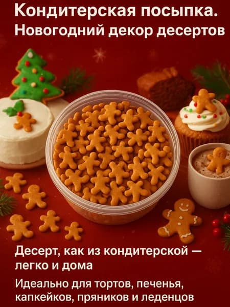 Кондитерская посыпка новогодний декор для тортов и десертов Прянечный человечек