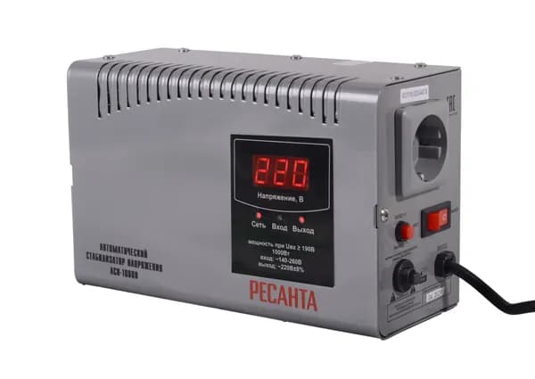 Стабилизатор АСН-1000 Н Ресанта - 1000 Вт; 220В; 1 кВт; релейный для защиты техники от замыкания и скачков; для газового котла и дома