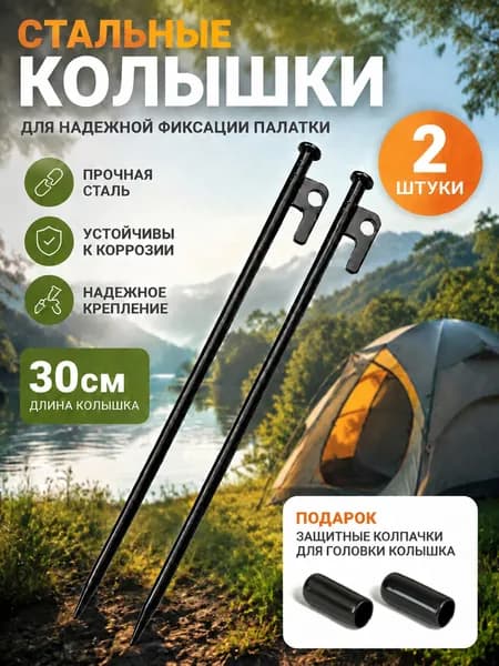 Комплект (2 шт) стальных гвоздей-колышков для палатки/тента для кемпинга