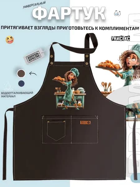 Фартук девочка пекарь с подносом круассанов
