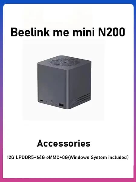Beelink Мини-ПК (Intel Alder Lake N150, RAM 12 ГБ, SSD 50 ГБ, AMD Radeon, Windows 11 Home), beelink me mini n200, черно-серый