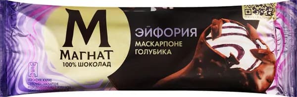 Мороженое МАГНАТ Эйфория, сливочное с маскарпоне и соусом из голубики 8%, без змж, эскимо, 70г2шт