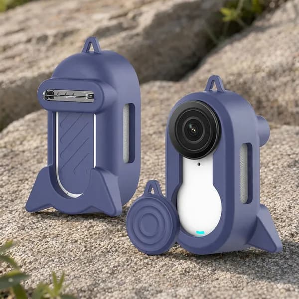 Силиконовый чехол для Insta360 GO3/GO3S: тёмно-синий, с брошью и вертикальной опорой