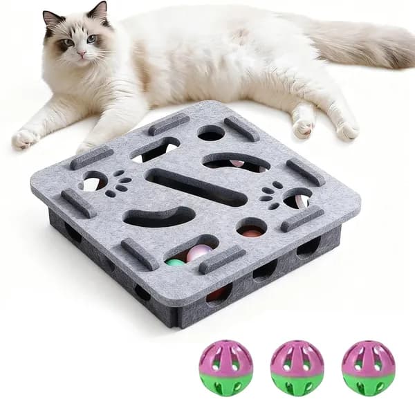 Игрушка-лабиринт для кошек из фетра, квадратная, серая, с 3 шариками с колокольчиками