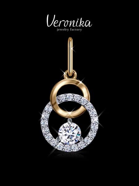 Подвеска женская серебро 925 пробы кулон на шею позолоченный с фианитом Veronika jewelry factory
