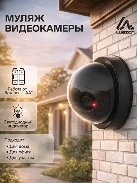 Муляж видеокамеры видеонаблюдения LuazON / Камера-обманка для дома и дачи / С мигающим LED индикатором / Черный