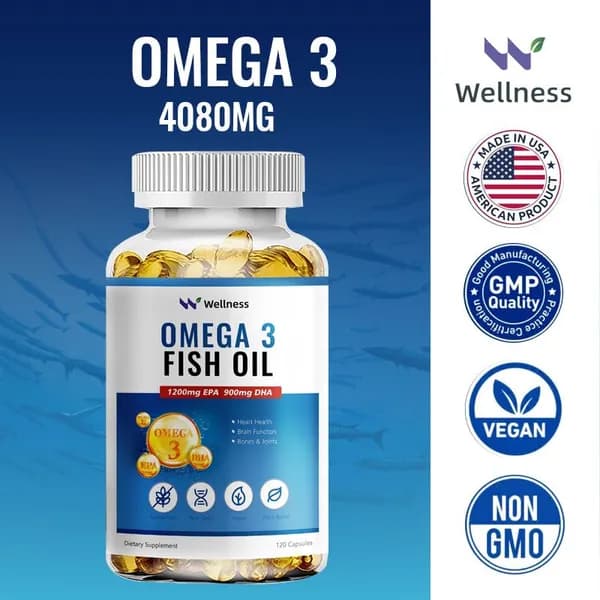 Wellness Рыбий жир Omega-3 4080 мг (EPA 1200 мг + DHA 900 мг) поддерживает здоровье суставов, глаз, мозга и иммунной системы