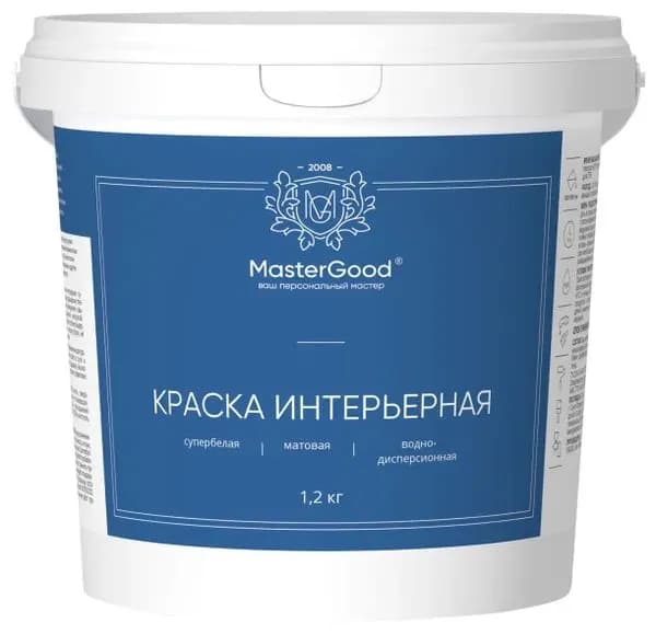 Мастер Гуд/ MasterGood Краска интерьерная акриловая, белая 1,2 кг