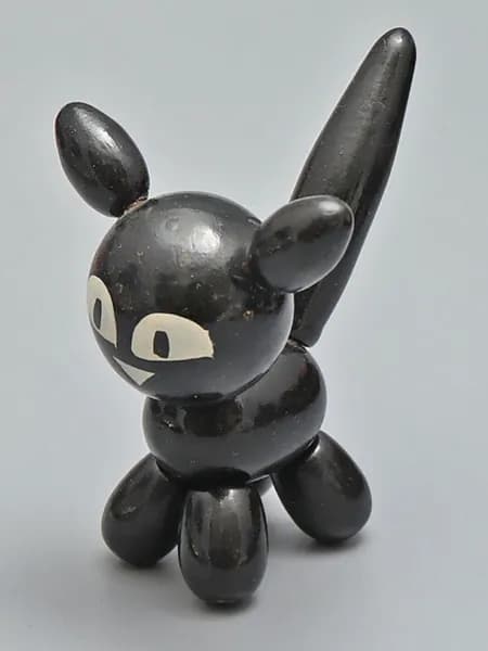 Антикварная детская игрушка на резинках "Черный кот", дерево, 1970-е годы, СССР