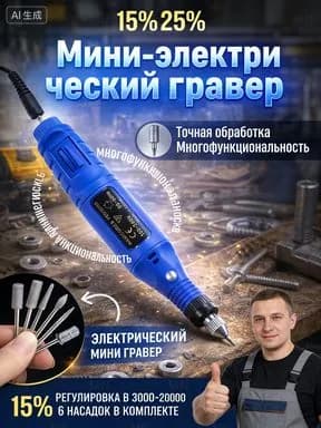Удобный портативный USB-гравер с 12 встроенными насадками для гравировки на металле, дереве и стекле