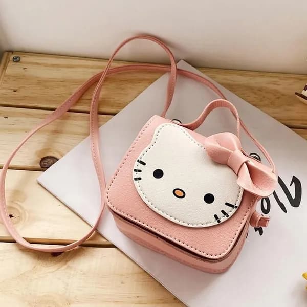 Детская сумка через плечо с 3D мордочкой Hello Kitty, розовая, из искусственной кожи, квадратная с закруглёнными углами, с магнитной застёжкой и регулируемым ремешком для девочек в корейском стиле