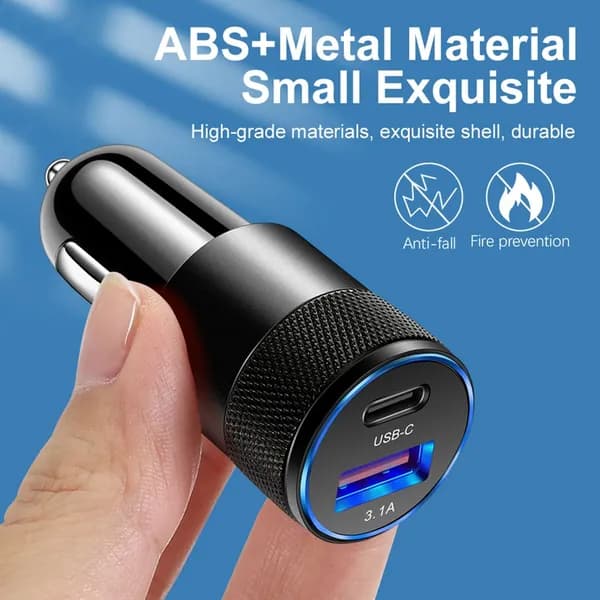 Устройство для зарядки в автомобиле USB Type-C и USB, 15 Вт, 3,1 А, компактное, из алюминия