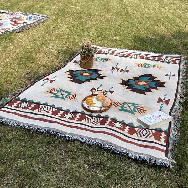 Плед 90x90 см хлопок фактурный, вязаный джунгли белый