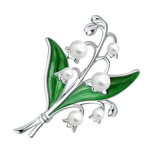 Серебряная брошь DIAMANT-ONLINE с жемчугом и эмалью 925 пробы