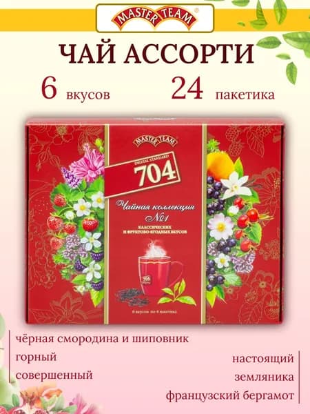 Подарочный чай в пакетиках ассорти Master Team, 6 видов по 4 пакетика