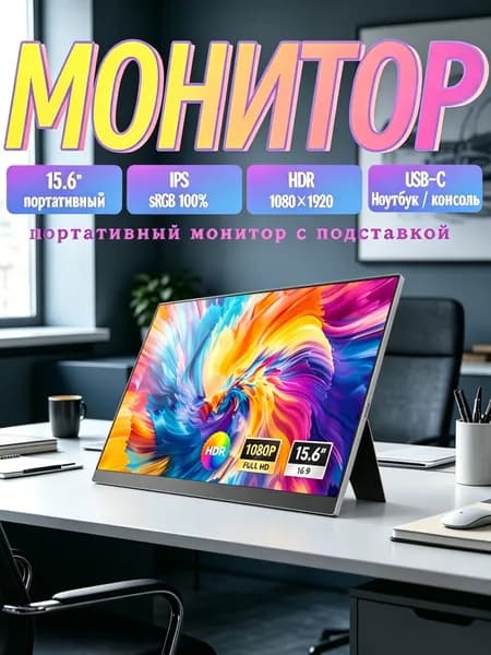 Laptomo 15.6" Монитор (156FCC), IPS, 1920x1080, 60 Гц, черно-серый, черный