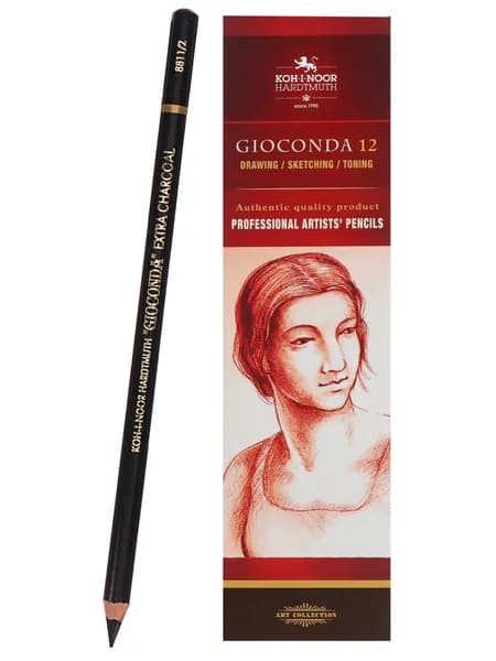Уголь KOH-I-NOOR художественный 2 шт для рисования, в деревянном корпусе, 4,2 мм, medium