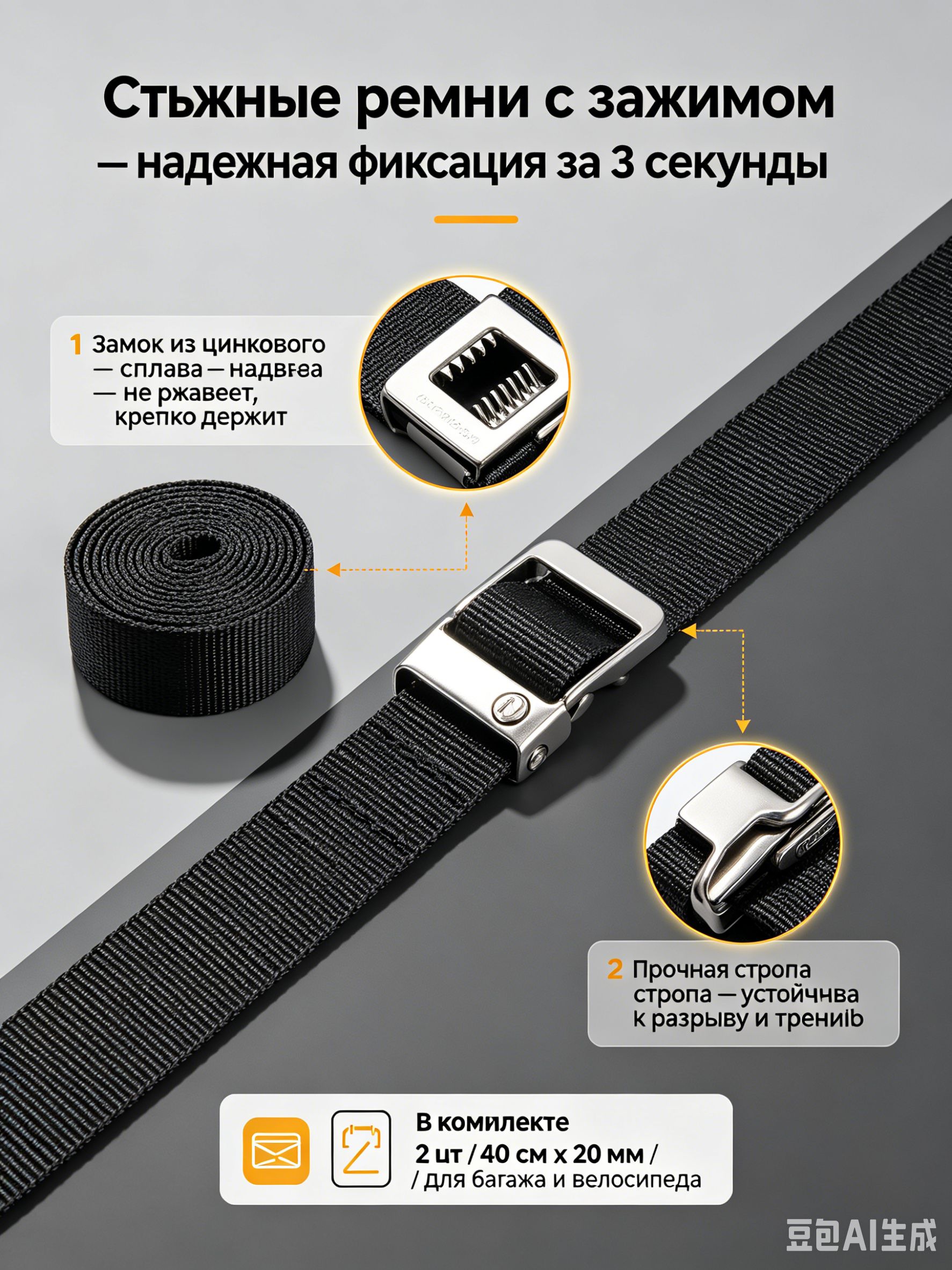 Ремень стяжной, 0.4 м, 2 шт.