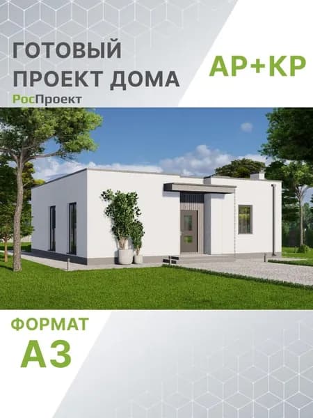 Проект RPg3333 - Одноэтажный дом с террасой и кухней-гостиной (87 м2, 11м x11м)