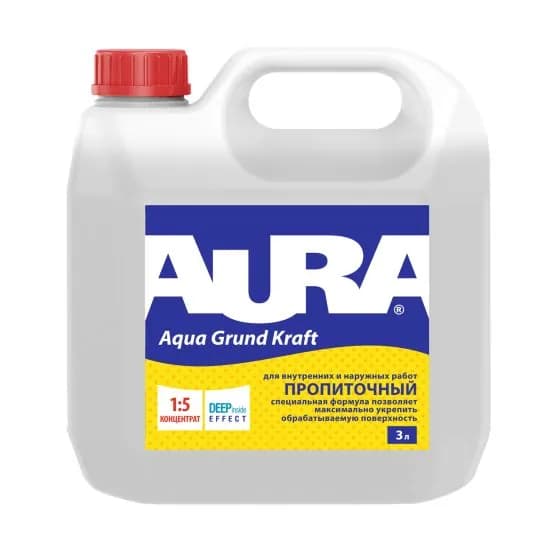 Грунт глубокого проникновения AURA AQUA GRUND Kraft 1:5 для вн. и нар. работ, 3 л
