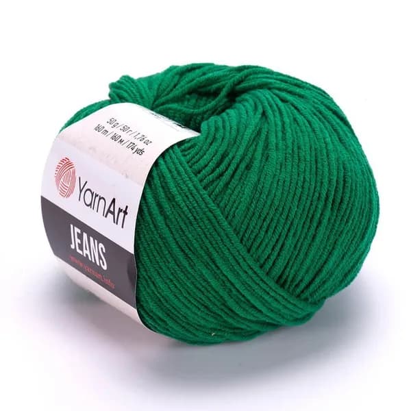 Пряжа Jeans (YarnArt) - 52 (яр.зелень) - 1 моток, 55% хлопок, 45% полиакрил, (50г, 160м) нитки для ручного вязания
