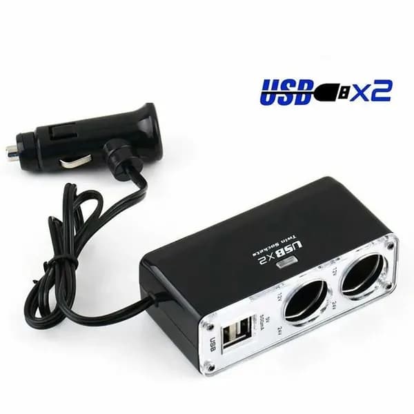 Автомобильный адаптер с двумя розетками и двойным портом USB для зарядки