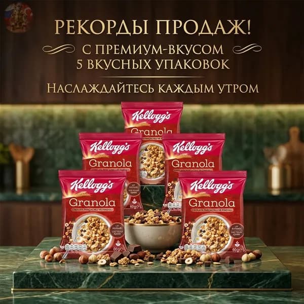 Kellogg's Гранола с кусочками шоколада и орехами, 5x60 г
