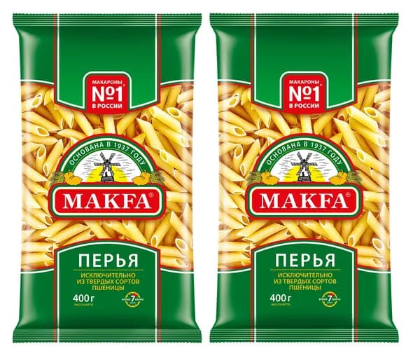 Изделия макаронные Перья Любительские тм"MAKFA" 400гр * 2 пачки