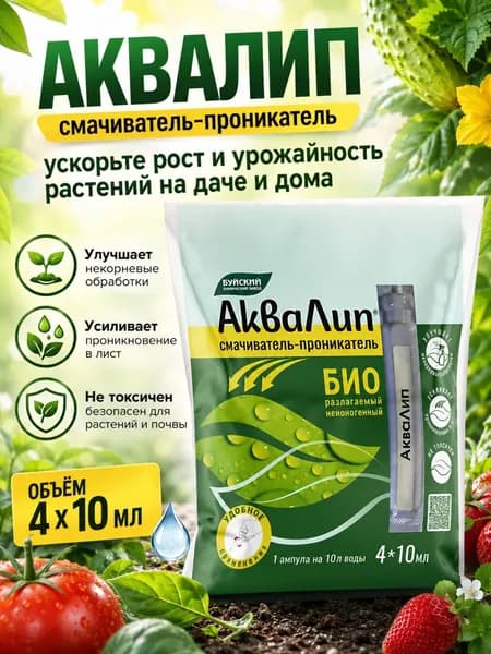 Удобрение прилипатель для растений Биоприлипатель для опрыскивания Аквалип 4х10 мл смачиватель-проникатель