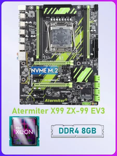 Atermiter X99-ZX-99 EV3 + процессор E5-2640 v3 8 ядер 16 потоков + оперативная память DDR4 8Gb готовый комплект, LGA 2011-3, DDR4, Материнская плата