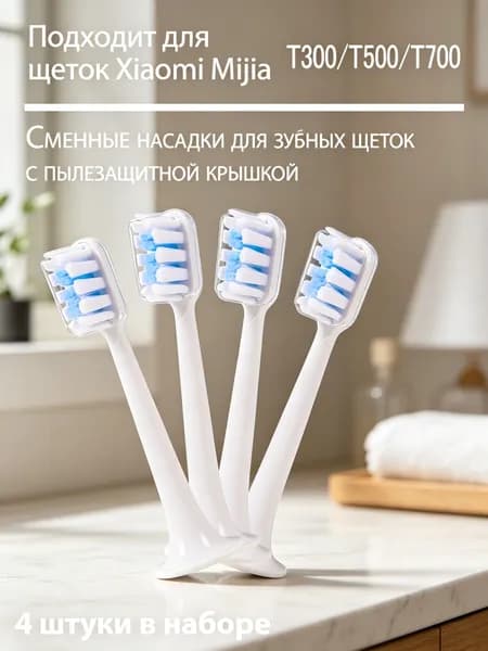 Сменные насадки для зубных щеток совместимые c Mijia T300, T500, T700 (4 шт. белые)