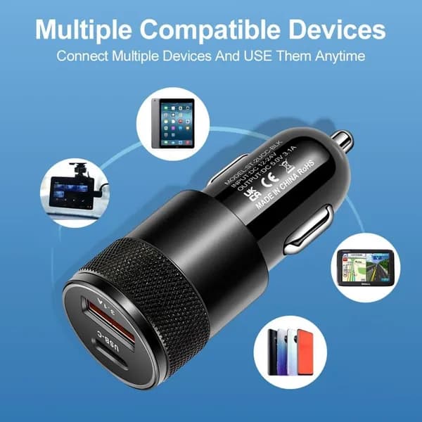Автомобильное зарядное устройство USB Type-C и PD на 15 Вт, компактное, 3,1 А, чёрное