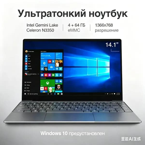 Ноутбук 14.1", Intel Celeron N3350, RAM 4 ГБ 64 ГБ, Windows Home, (N3350/RAM 4 ГБ/64GB), серый металлик