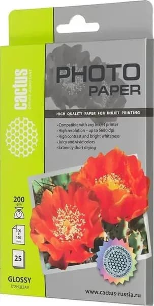 Фотобумага Cactus CS-GA620025 10x15, 200г/м2, 25л., белый