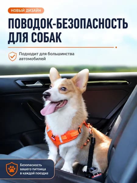 Ремень безопасности для собак в автомобиль, черный, эластичный, светоотражающий