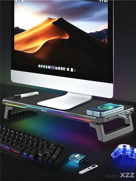 Подставка для монитора EPROVA XSQZJ-01 с USB-хабом и RGB-подсветкой настольная - универсальная складная полка под монитор на стол с портами-cc